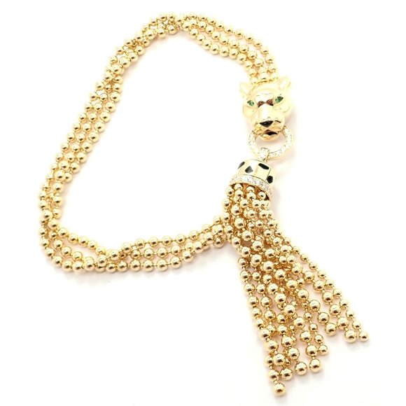 Authentic Panthere De Cartier Panther 18k Yellow Gold Diamond Tsavorite Bracelet - Picture 1 of 12